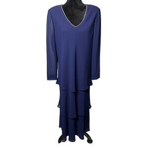 Vintage Cattiva New York Dress Tiered Embellished Size 16 Royal Blue Made In USA
